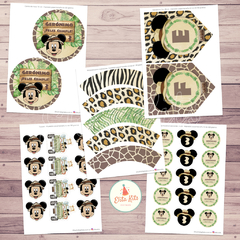 Kit imprimible Mickey Safari + Banner Circular Fondo Mesa Dulce Candybar - Kits Imprimibles - Elita Kits Digitales