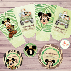 Kit imprimible Mickey Safari + Banner Circular Fondo Mesa Dulce Candybar - tienda online