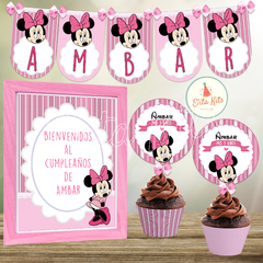 Kit imprimible Minnie Mouse decoracion cumpleaños candybar