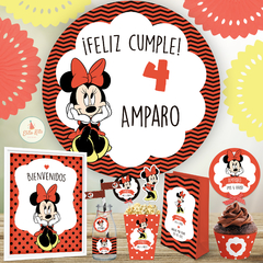 Kit Imprimible Minnie Mouse Roja Banner Fondo Mesa dulce 