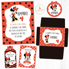 Kit Imprimible Minnie Mouse Roja + Banner Circular Fondo Mesa Dulce Candybar