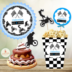 Kit Imprimible Motocross Celeste + Banner Circular Fondo Mesa Dulce Candybar - tienda online