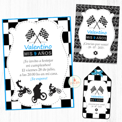 Kit Imprimible Motocross Celeste Invitaciones Tarjetas