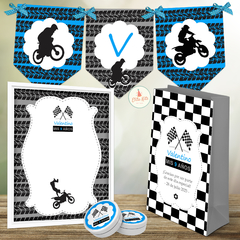 Kit Imprimible Motocross Celeste Decoracion souvenirs