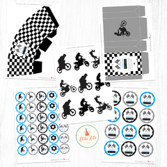 Kit Imprimible Motocross Celeste + Banner Circular Fondo Mesa Dulce Candybar - Kits Imprimibles - Elita Kits Digitales