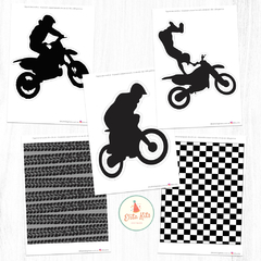 Kit Imprimible Motocross Celeste + Banner Circular Fondo Mesa Dulce Candybar - tienda online