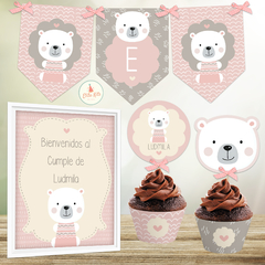 Kit Imprimible Osita Polar Nórdica decoración cumpleaños nena