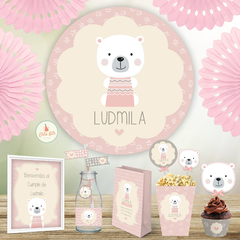 Kit Imprimible Osita Polar Nórdica Banner Fondo de mesa dulce