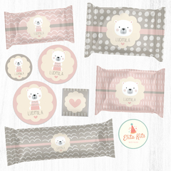 Kit Imprimible Osita Polar Nórdica decoración golosinas candybar