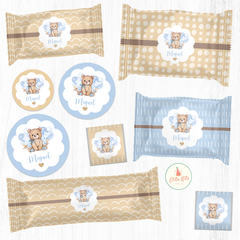 Kit Imprimible Oso Osito Teddy Bear baby shower varon decoración golosinas