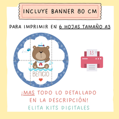 Kit Imprimible Ositos Marineros + Banner Circular Fondo Mesa dulce - comprar online