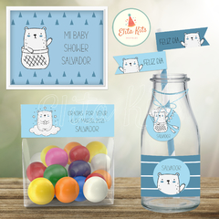 Kit imprimible Osito Nórdico Nene Escandinavo, decoración primer añito 1 año bautismo baby shower nene varón