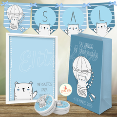 Kit imprimible Osito Nórdico Nene Escandinavo, decoración primer añito 1 año bautismo baby shower nene varón