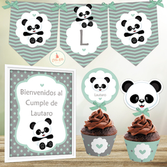 Kit Imprimible Osito Panda decoracion cumpleaños candybar