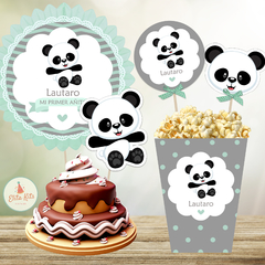 Kit Imprimible Osito Panda decoracion torta cake toper