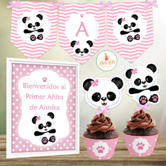 Kit imprimible Panda Nena Rosa + Banner Circular - Kits Imprimibles - Elita Kits Digitales