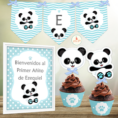 Kit imprimible Panda Nene Celeste