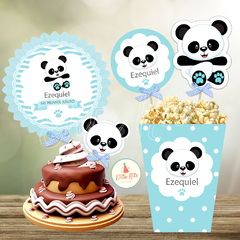 Imagen de Kit imprimible Panda Nene Celeste + Banner Circular