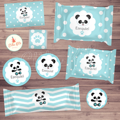 Kit imprimible Panda Nene Celeste + Banner Circular