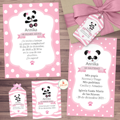 Kit imprimible Panda Nena Rosa + Banner Circular