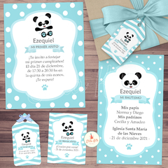 Kit imprimible Panda Nene Celeste