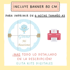 Kit Imprimible Pajarito Shabby Chic Celeste + Banner Circular Fondo Mesa Dulce Candybar - tienda online