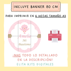 Kit Imprimible Pajarito Rosa Shabby Chic + Banner Circular Fondo Mesa Dulce Candybar - comprar online