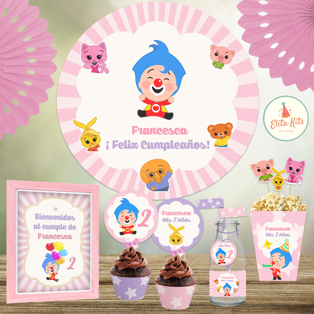 Kit imprimible Plim Plim Nena + Banner Circular Fondo Mesa Dulce Candybar