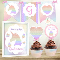 Kit imprimible Pop It Pastel + Banner Circular Fondo Mesa Dulce Candybar en internet