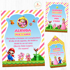 Kit Imprimible Princesa Peach Super Mario Bros para nenas invitacion digital whatsapp