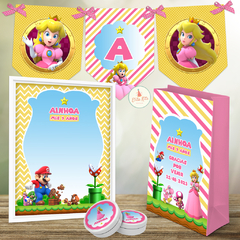 Kit Imprimible Princesa Peach + Banner Circular Fondo Mesa Dulce - comprar online