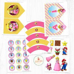 Kit Imprimible Princesa Peach + Banner Circular Fondo Mesa Dulce - Kits Imprimibles - Elita Kits Digitales