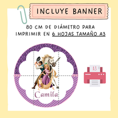 banner circular rapunzel imprimible en 6 hojas A3