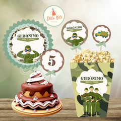 Kit imprimible soldado militar camuflado ejercito, decoración cumpleaños candy bar nene varón