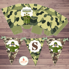 Kit Imprimible Soldado Militar Camuflado cumpleaños