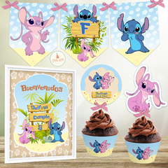 Kit Imprimible Stitch y Angel decoracion cumpleaños