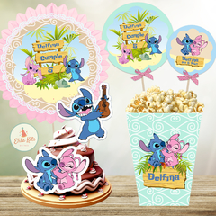 Kit Imprimible Stitch y Angel decoracion Topper torta