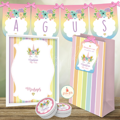 Kit Imprimible Unicornio + Banner Circular Fondo Mesa Dulce - comprar online