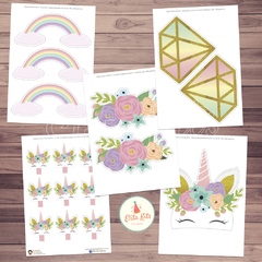 Kit Imprimible Unicornio + Banner Circular Fondo Mesa Dulce - Kits Imprimibles - Elita Kits Digitales