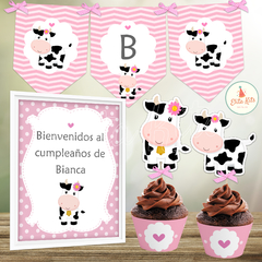 Kit imprimible Vaquita nena decoracion cumpleaños nena