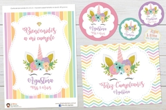 Kit Imprimible Unicornio + Banner Circular Fondo Mesa Dulce - tienda online