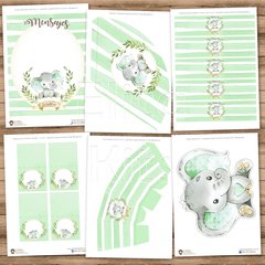 Kit imprimible elefante, 1 añito bautismo baby shower