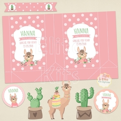 Kit Imprimible Llamas Alpacas Cactus + Banner Circular Fondo Mesa Dulce Candybar en internet