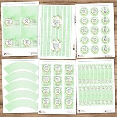 Kit Imprimible Elefante Acuarelas verde decoracion baby shower varón