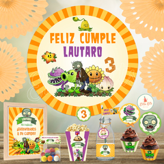 Kit Imprimible Plants vs Zombies + Banner Circular Fondo Mesa Dulce Candybar