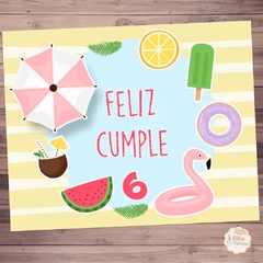 Kit imprimible Verano Pileta Frutas + Banner Circular Fondo Mesa Dulce Candybar - comprar online