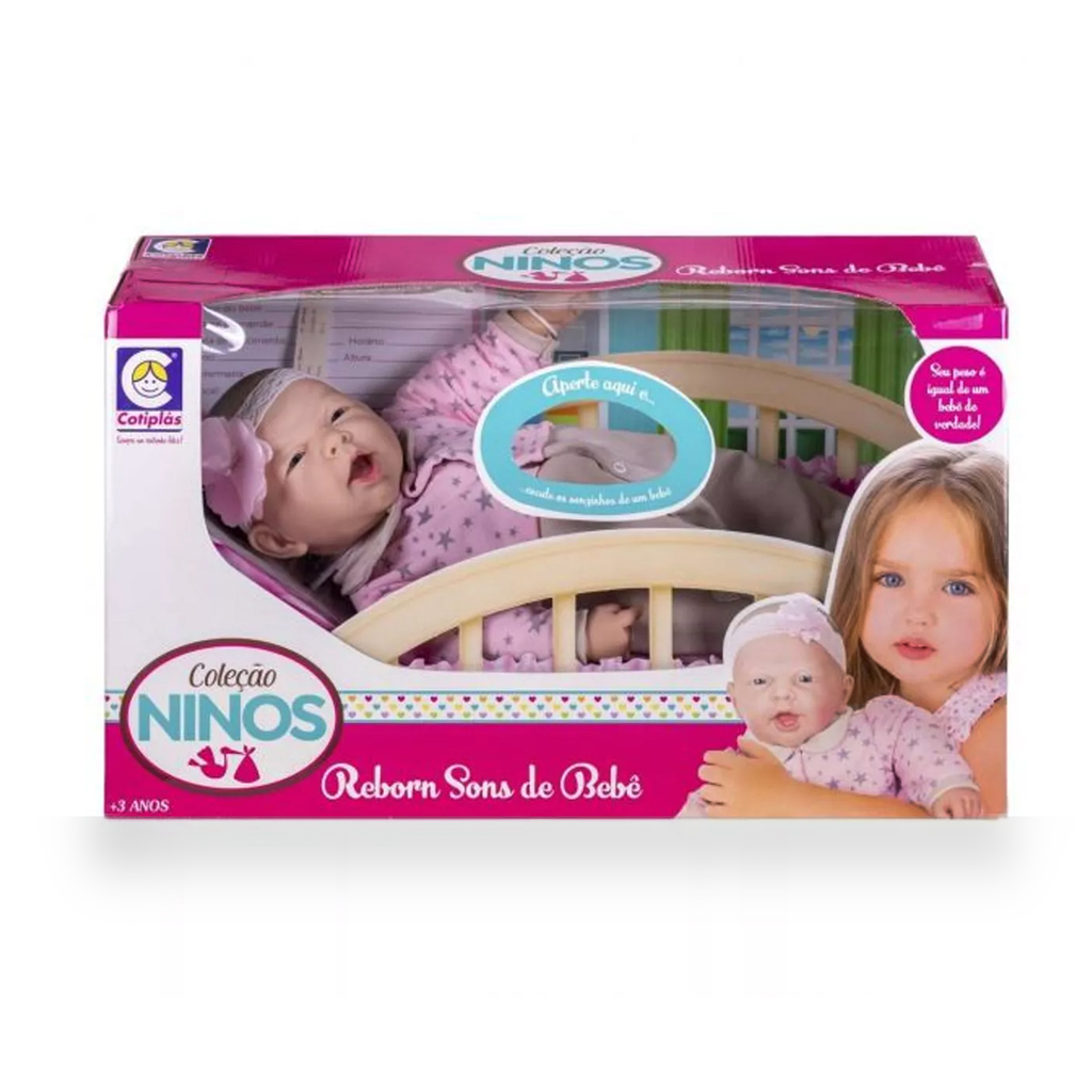 Boneca Ninos Reborn Menina - Sons de Bebê - Boneca Ninos Reborn Menina -  Sons de Bebê - COTIPLAS