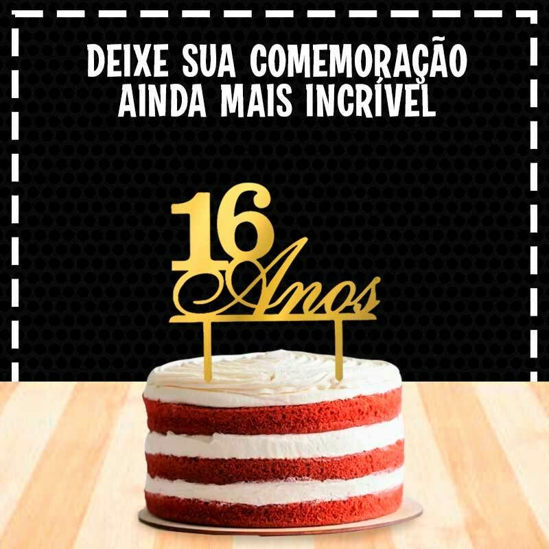 Topo De Bolo 18 Anos Aniversário Festa Decoração Dourado