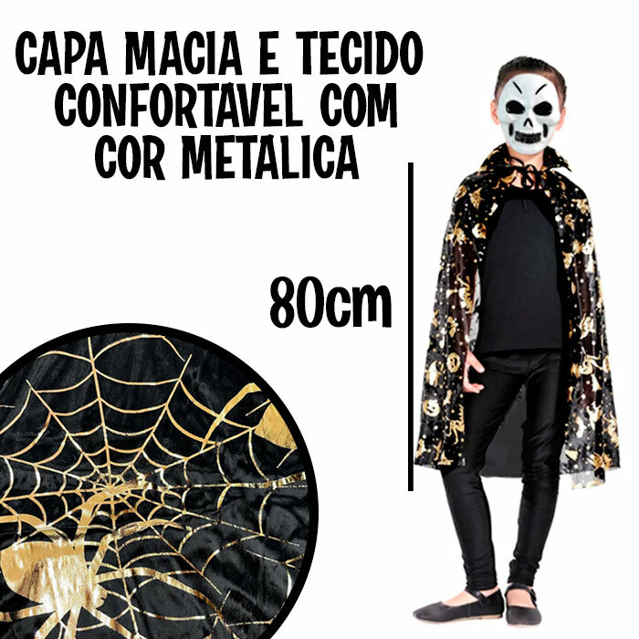 Fantasia Capa de Bruxa Infantil 80cm + Chapéu Halloween