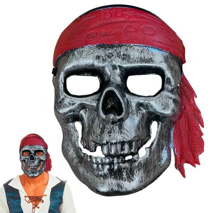 Máscara Caveira Prata com Bandana Pirata Halloween Carnaval Fantasia Adereço